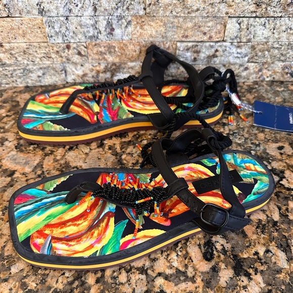 FARM RIO Black Banana Beaded Flat Sandals - Picture 5 of 8